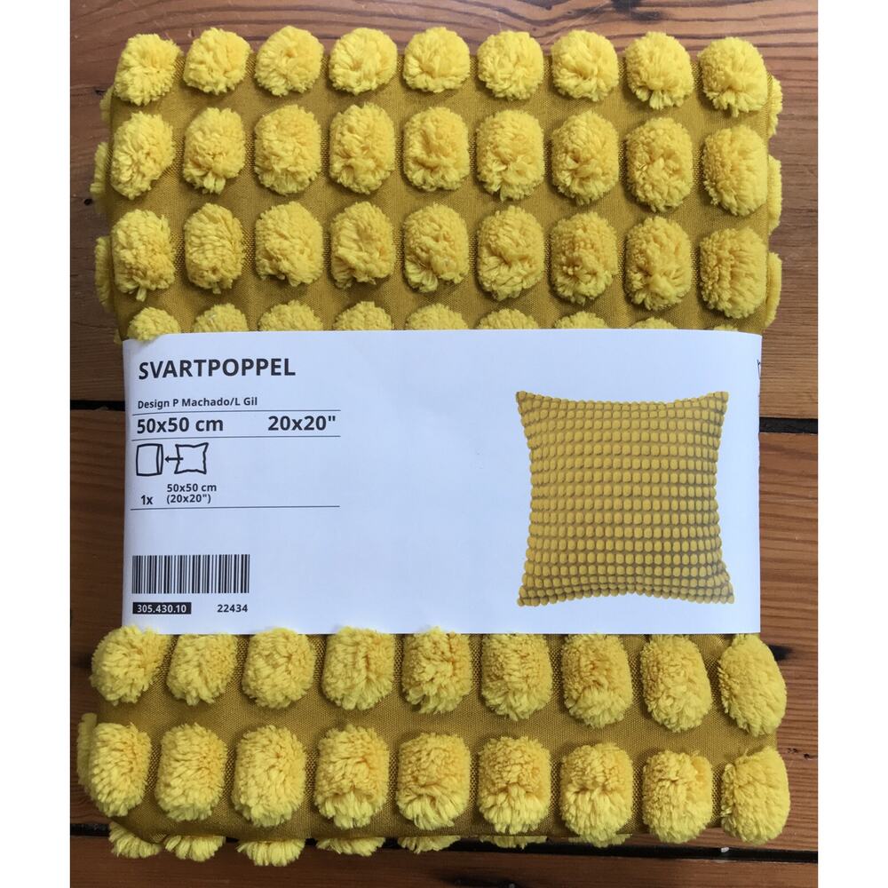 IKEA Svartpoppel Mustard Yellow Puff Pillow Case Cover 20"x 20" Retro Fuzzy
